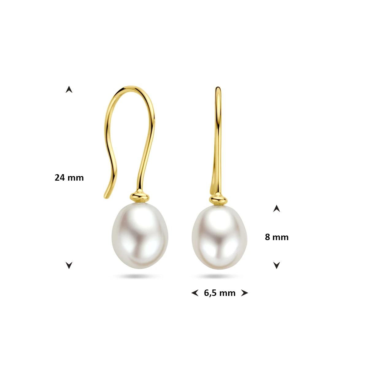 oorhangers parel franse haak 24 mm 14K geelgoud