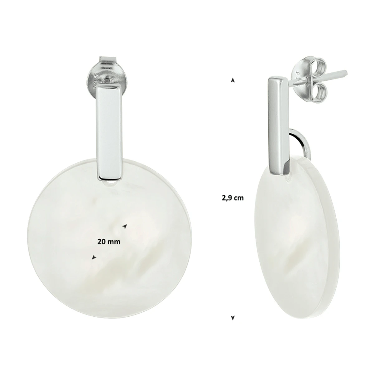 oorhangers parelmoer zilver gerhodineerd