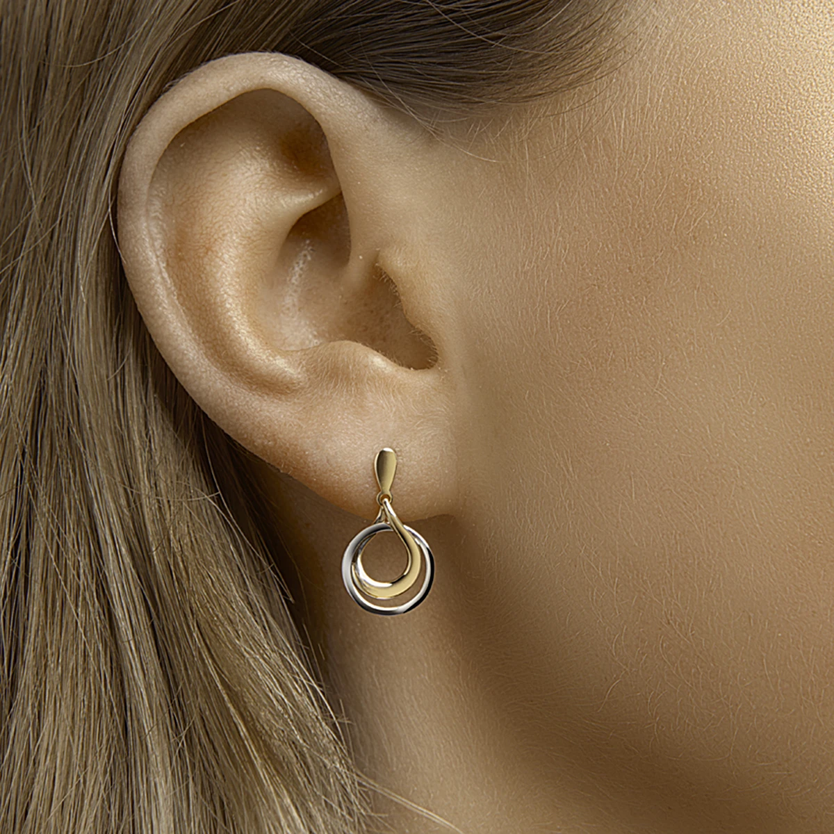 oorhangers rond 14K bicolor goud geel/wit