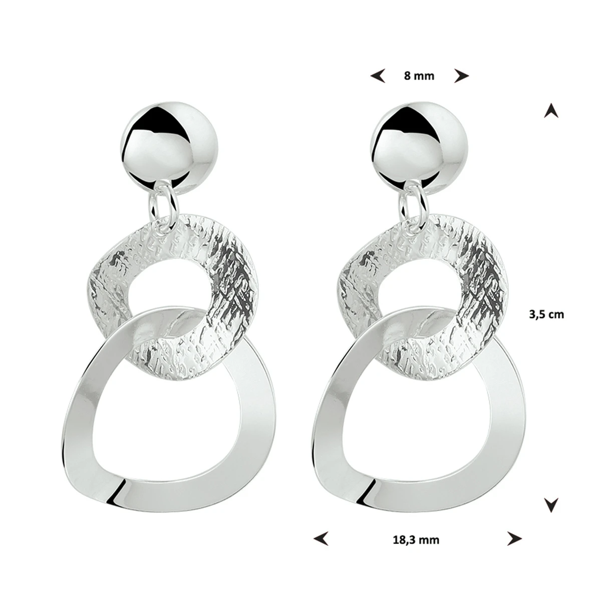 oorhangers rondjes zilver gerhodineerd