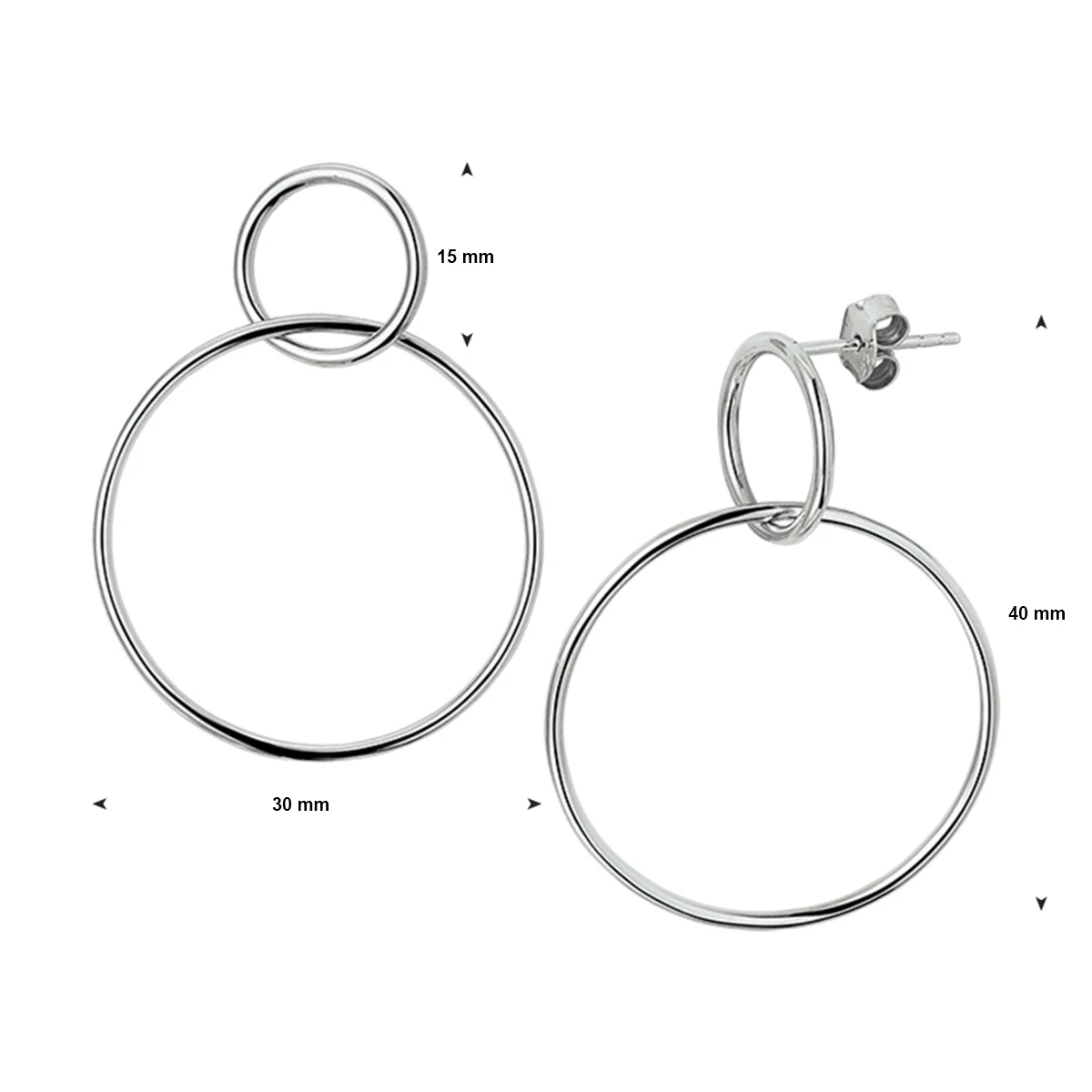 oorhangers rondjes zilver gerhodineerd