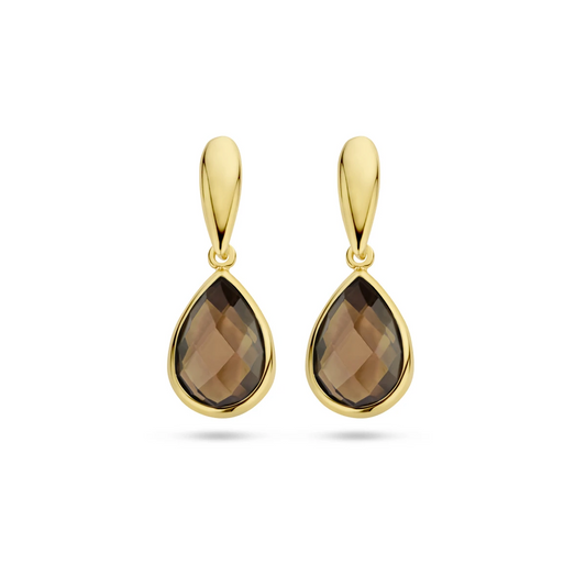 oorhangers rookkwarts 20 mm 14K geelgoud