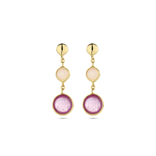 oorhangers roze robijn en roze opaal 14K geelgoud