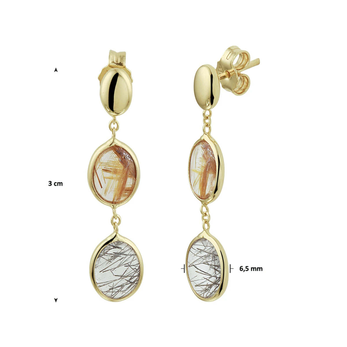 oorhangers rutiel kwarts 14K geelgoud