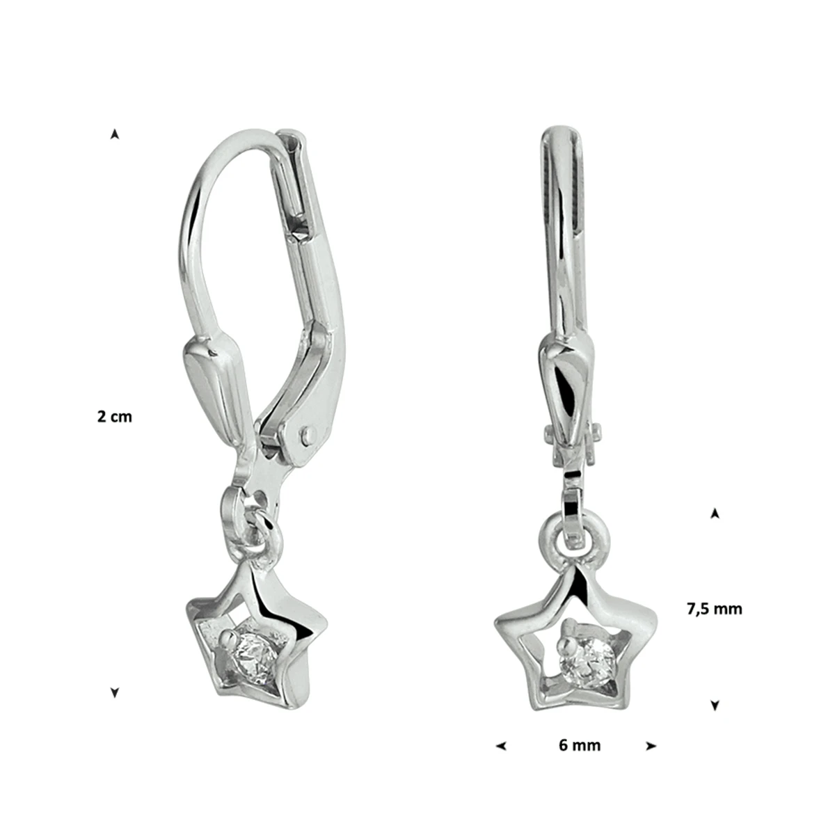 oorhangers ster zirkonia brisur haak zilver gerhodineerd