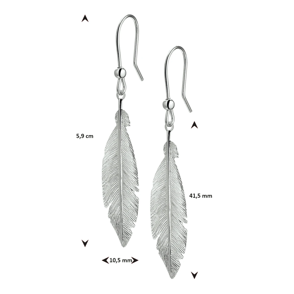 oorhangers veer franse haak 59 mm zilver gerhodineerd