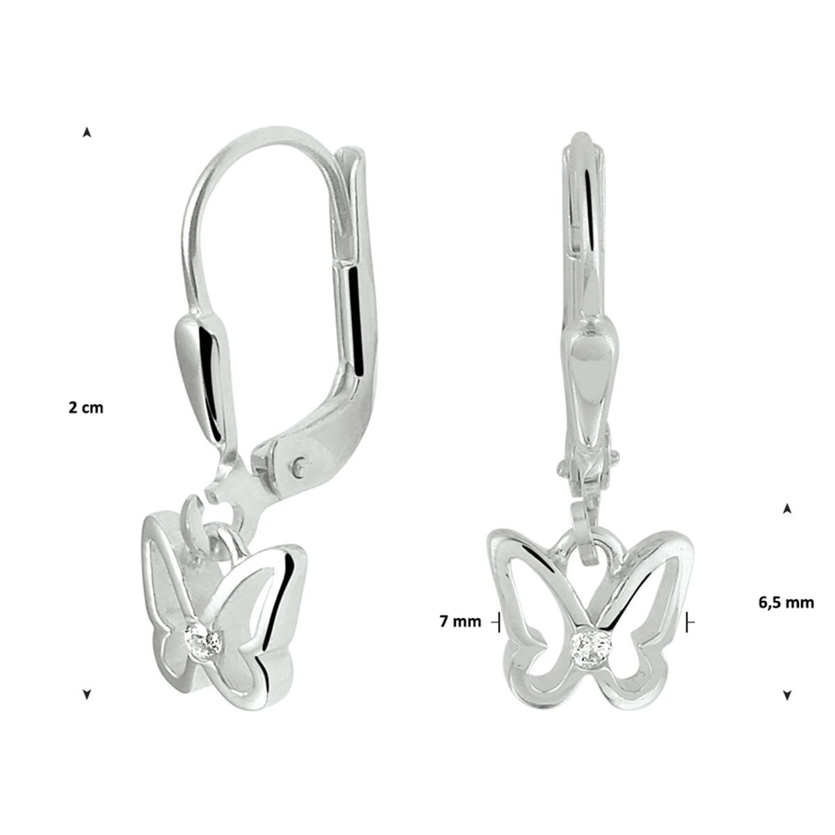 oorhangers vlinder zirkonia brisur haak zilver gerhodineerd