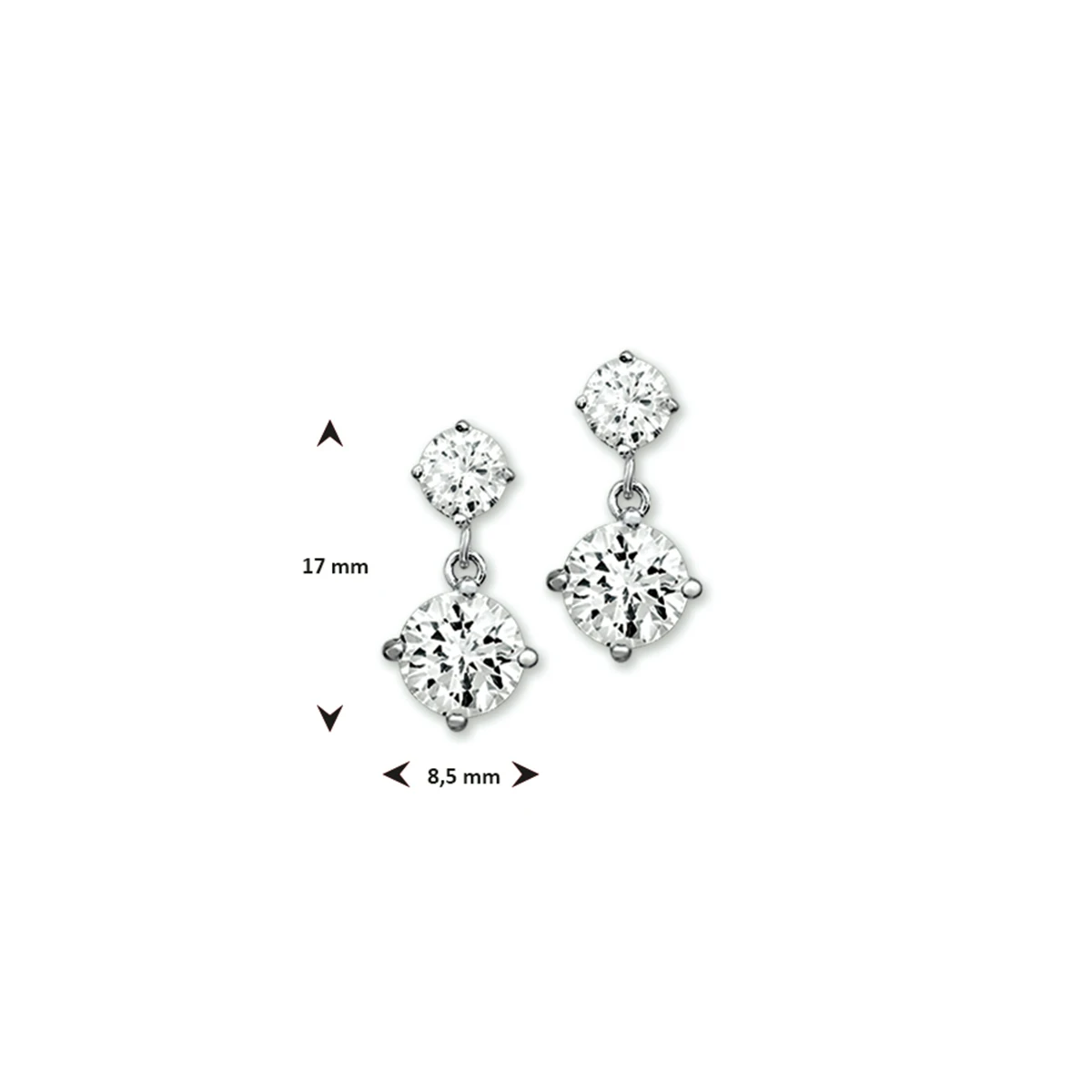oorhangers zirkonia 17 mm zilver gerhodineerd