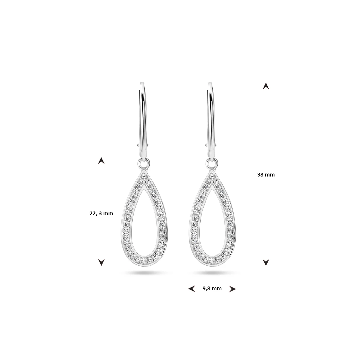 oorhangers zirkonia brisur haak 38 mm zilver gerhodineerd