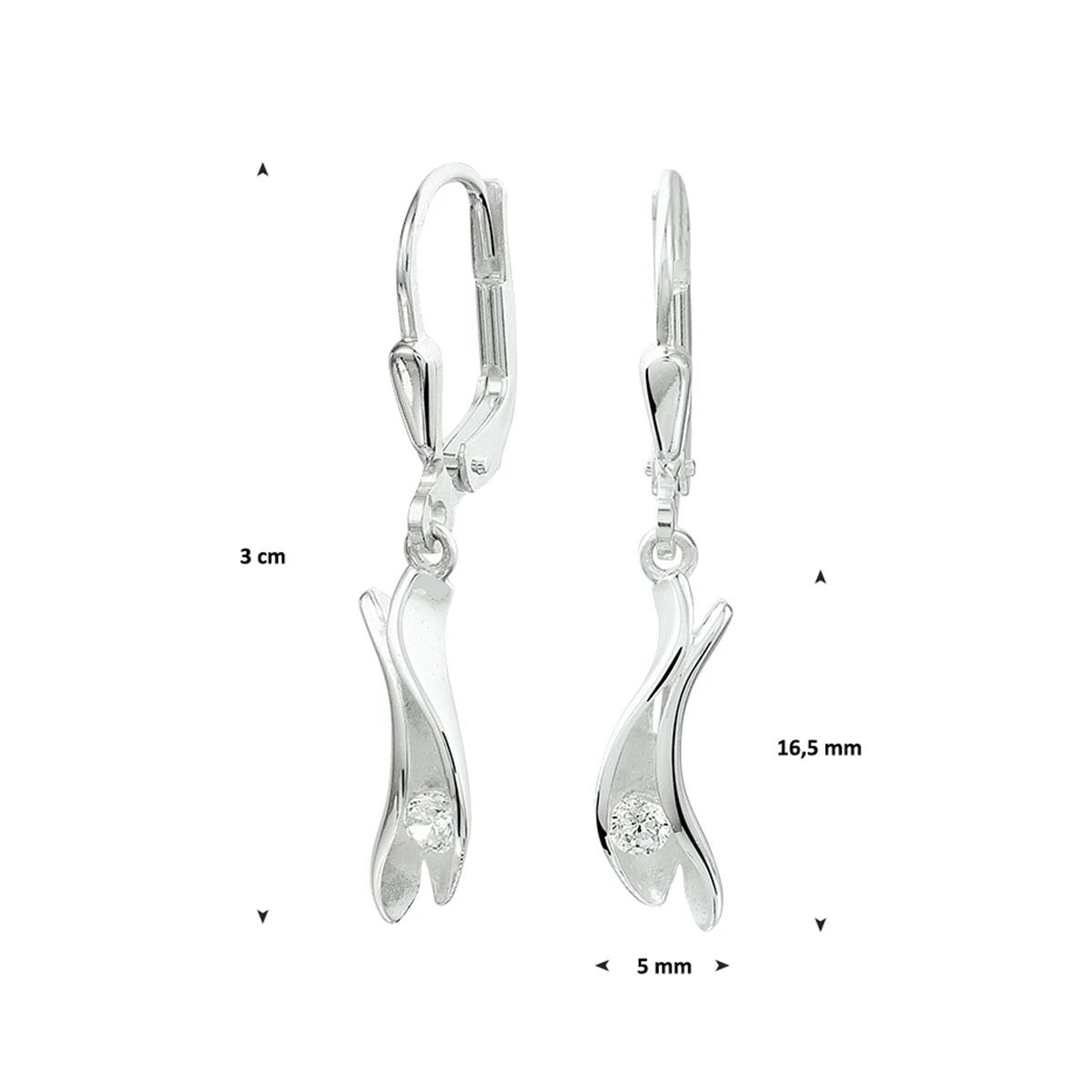 oorhangers zirkonia brisur haak zilver wit