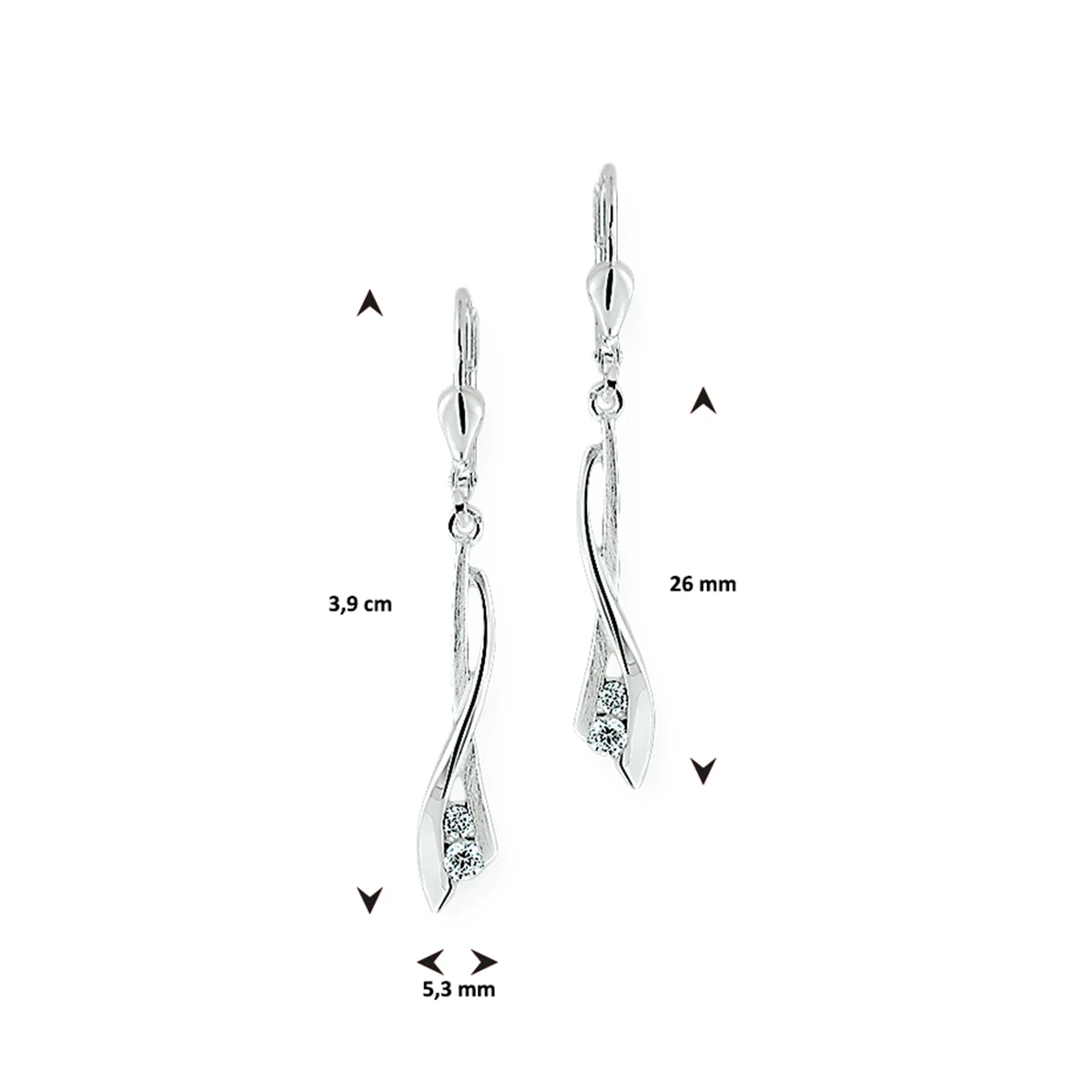oorhangers zirkonia poli/mat brisur haak zilver wit