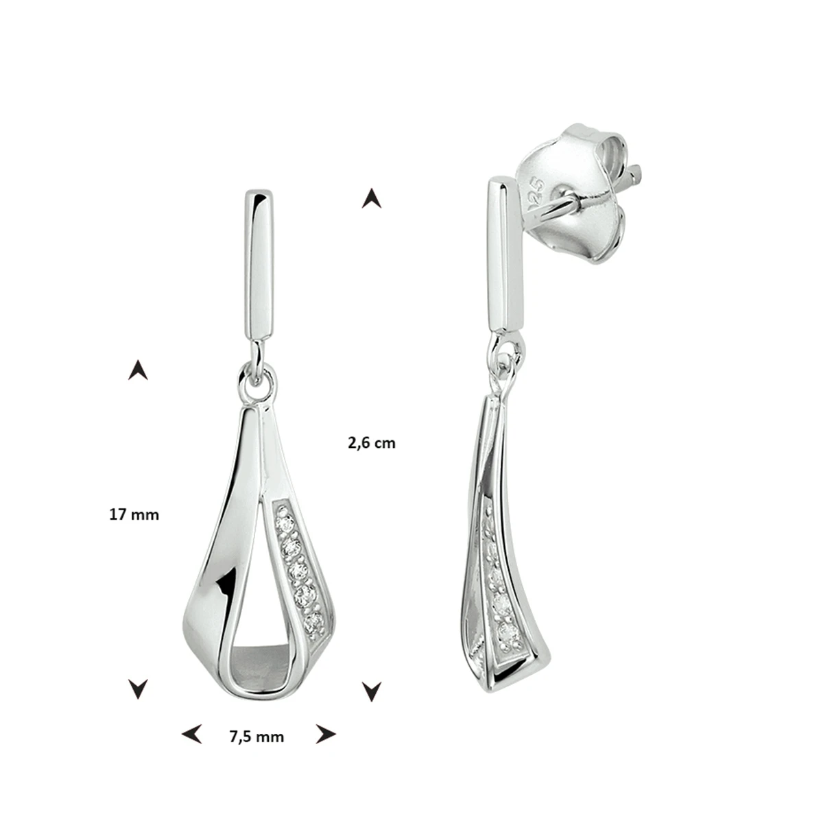 oorhangers zirkonia zilver gerhodineerd