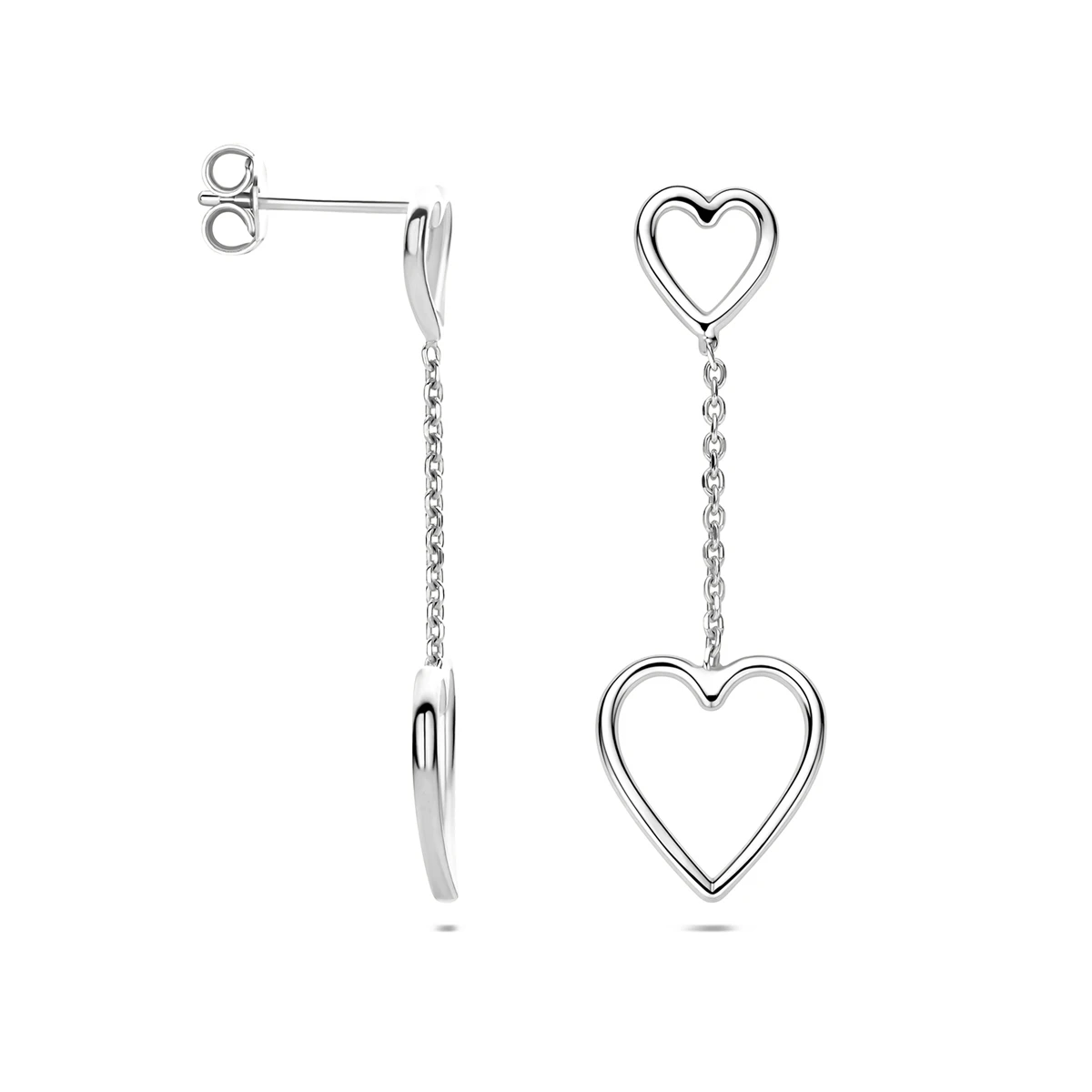oorhnagers hartjes 35,5 mm zilver gerhodineerd