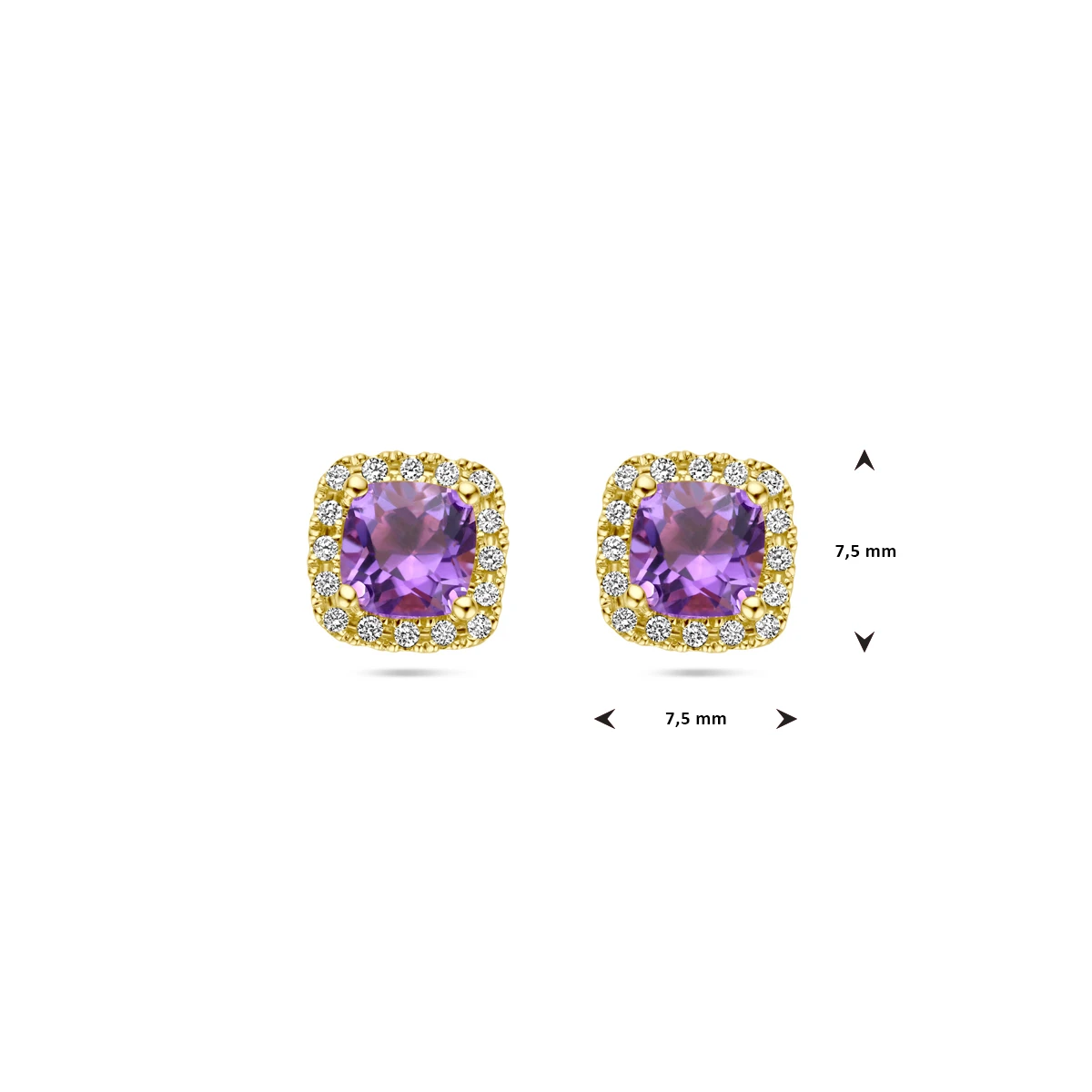 oorknoppen amethist en diamant 0.15ct h si (2 x 0.075ct) 14K geelgoud
