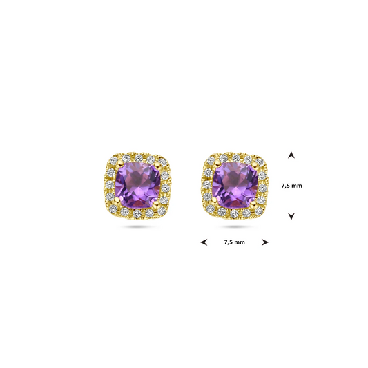 oorknoppen amethist en diamant 0.15ct h si (2 x 0.075ct) 14K geelgoud