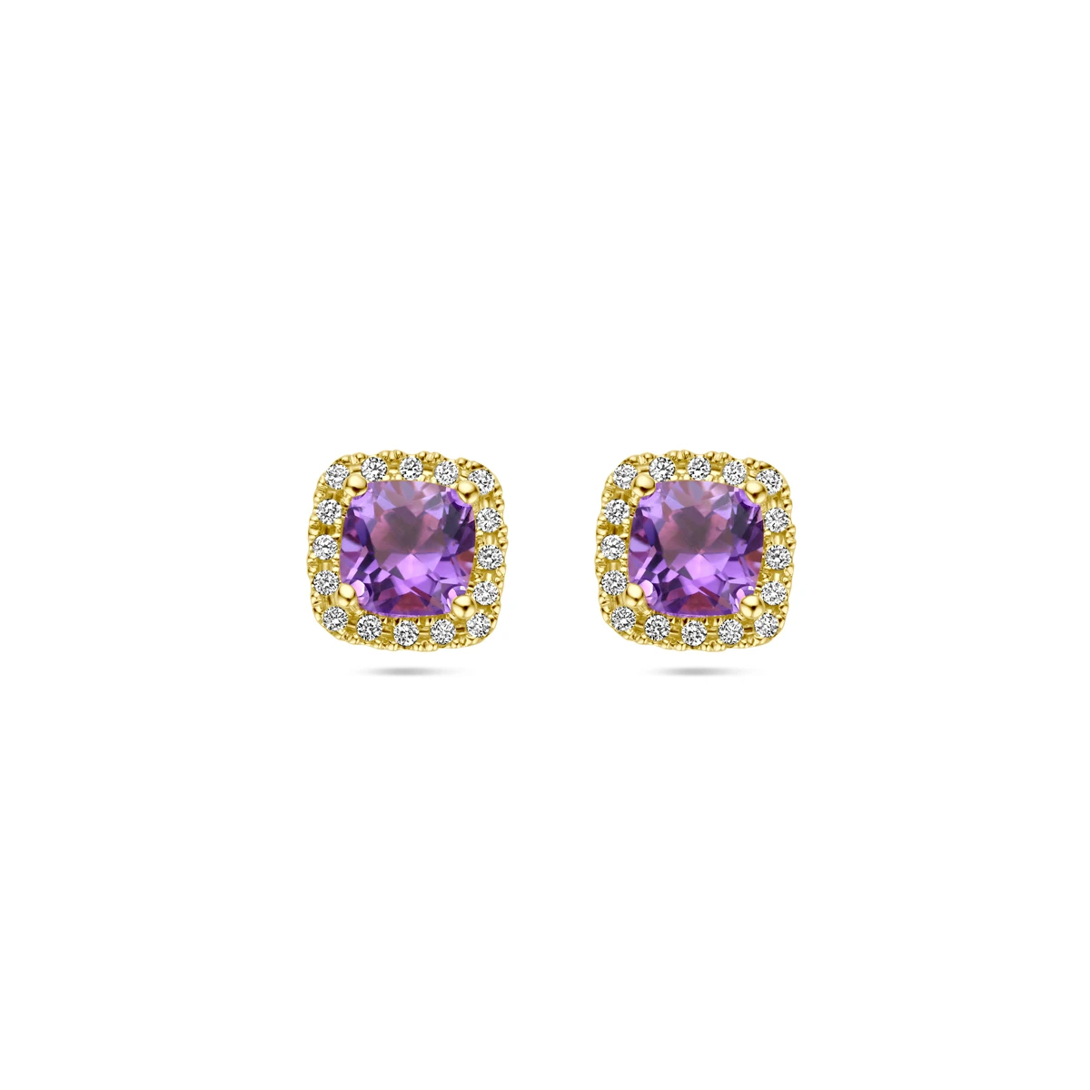 oorknoppen amethist en diamant 0.15ct h si (2 x 0.075ct) 14K geelgoud