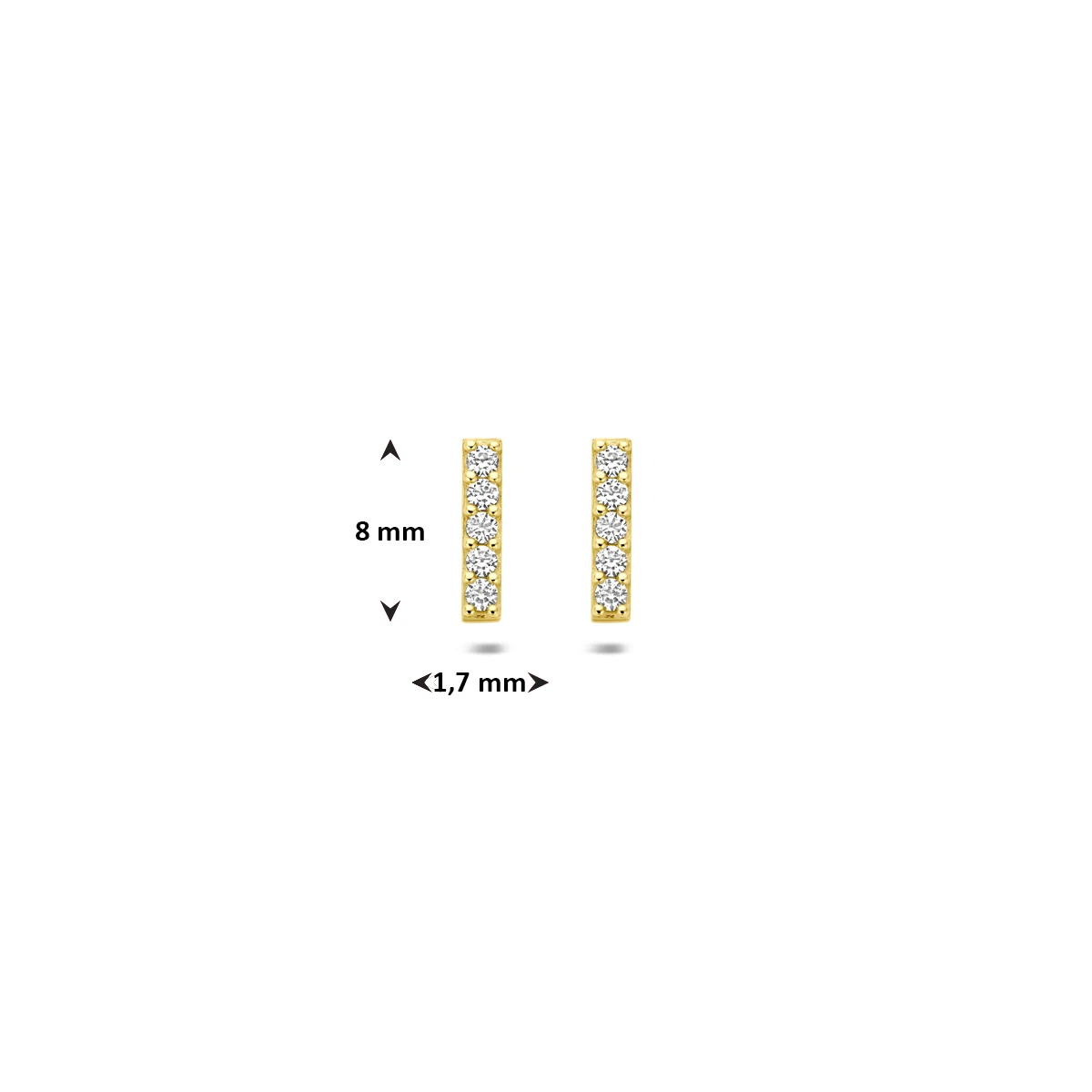 oorknoppen balkje zirkonia 8 mm 14K geelgoud