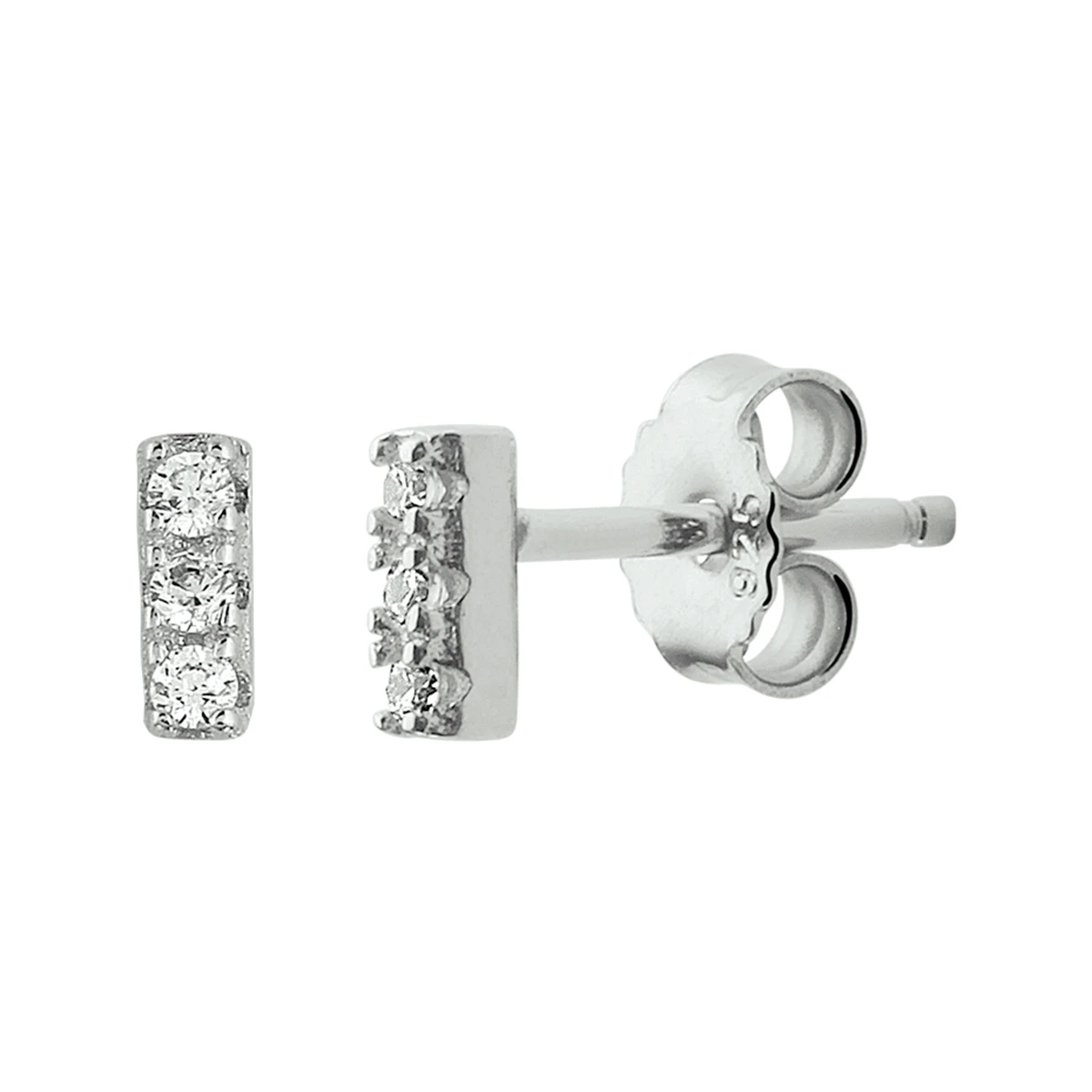 oorknoppen balkje zirkonia zilver gerhodineerd