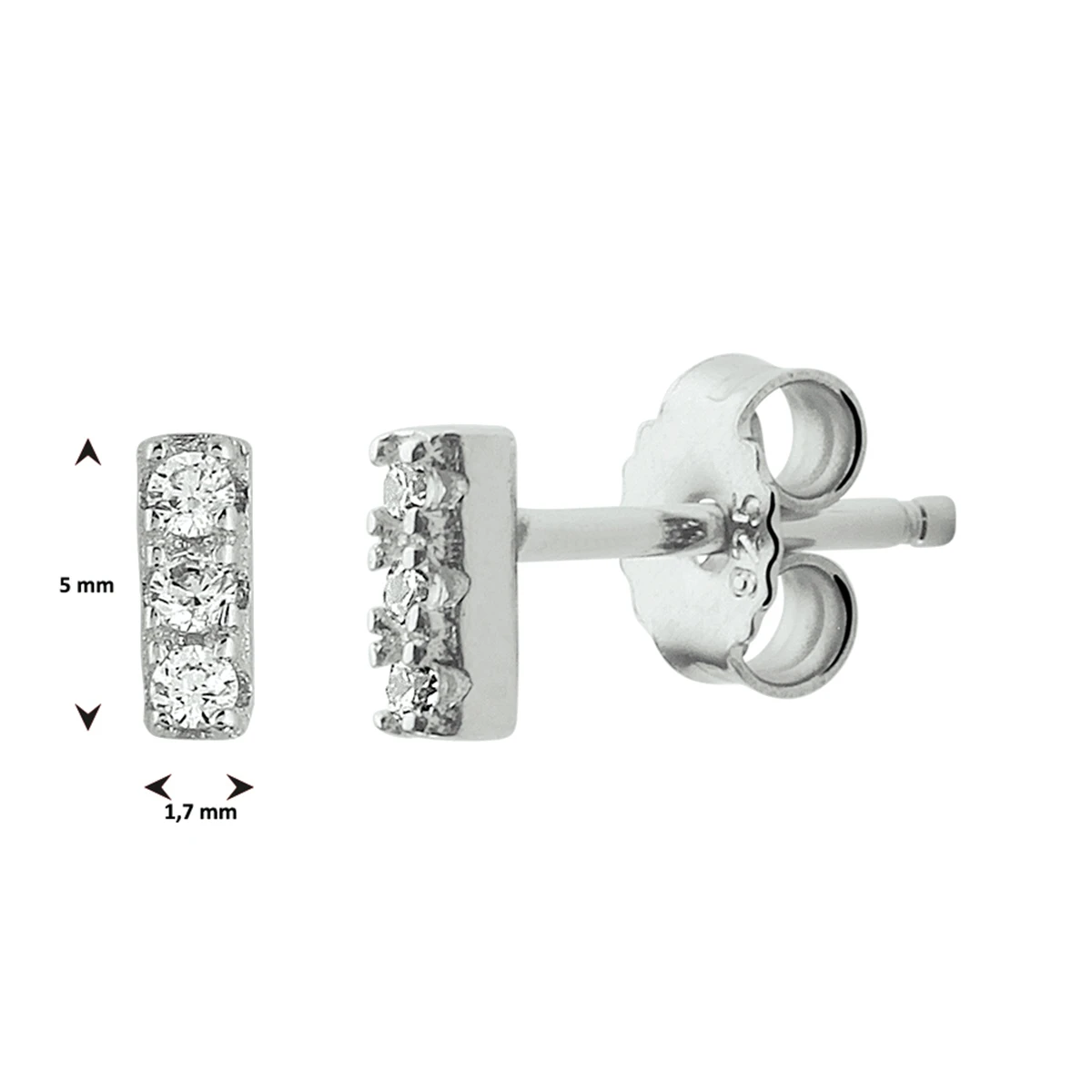 oorknoppen balkje zirkonia zilver gerhodineerd