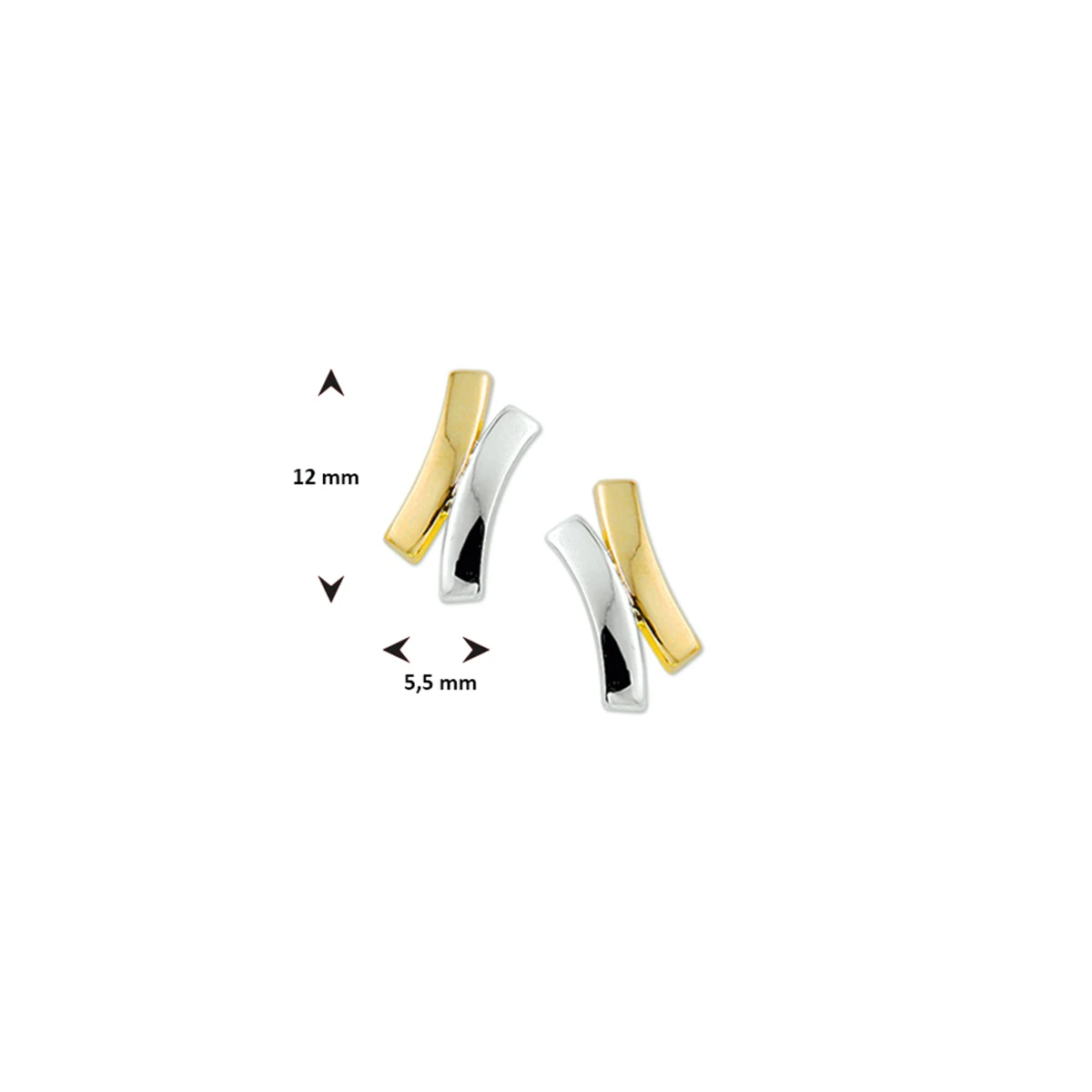 oorknoppen bicolor gestift 12 mm 14K geelgoud