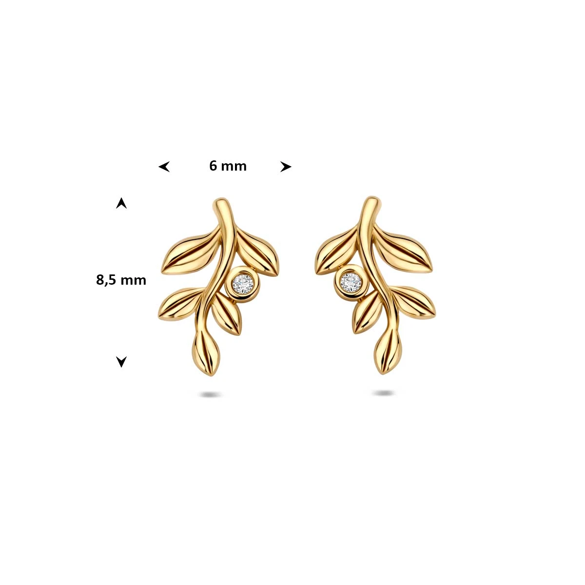 oorknoppen bladeren lab grown diamant 0.03ct (2x 0.015ct) f vs 8,5 mm 14K geelgoud