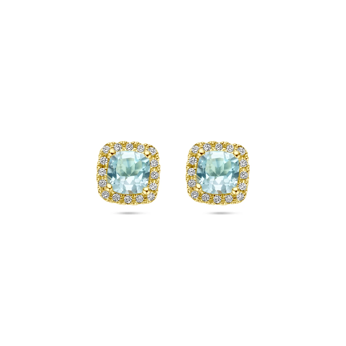 oorknoppen blauw topaas en diamant 0.15ct h si (2 x 0.075ct) 14K geelgoud
