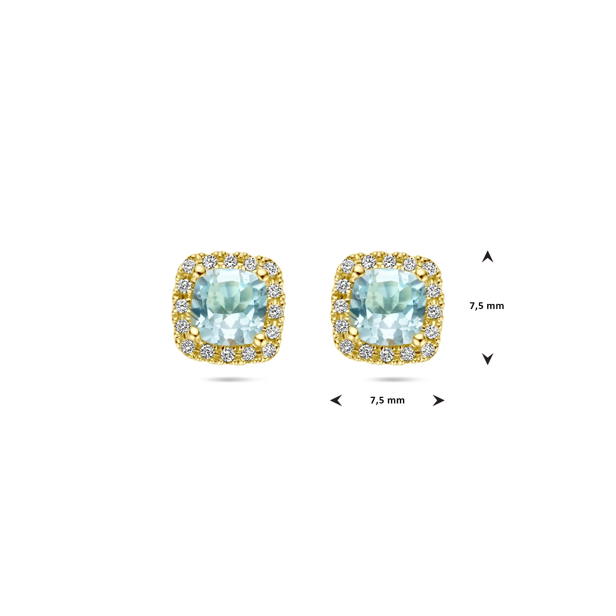 oorknoppen blauw topaas en diamant 0.15ct h si (2 x 0.075ct) 14K geelgoud