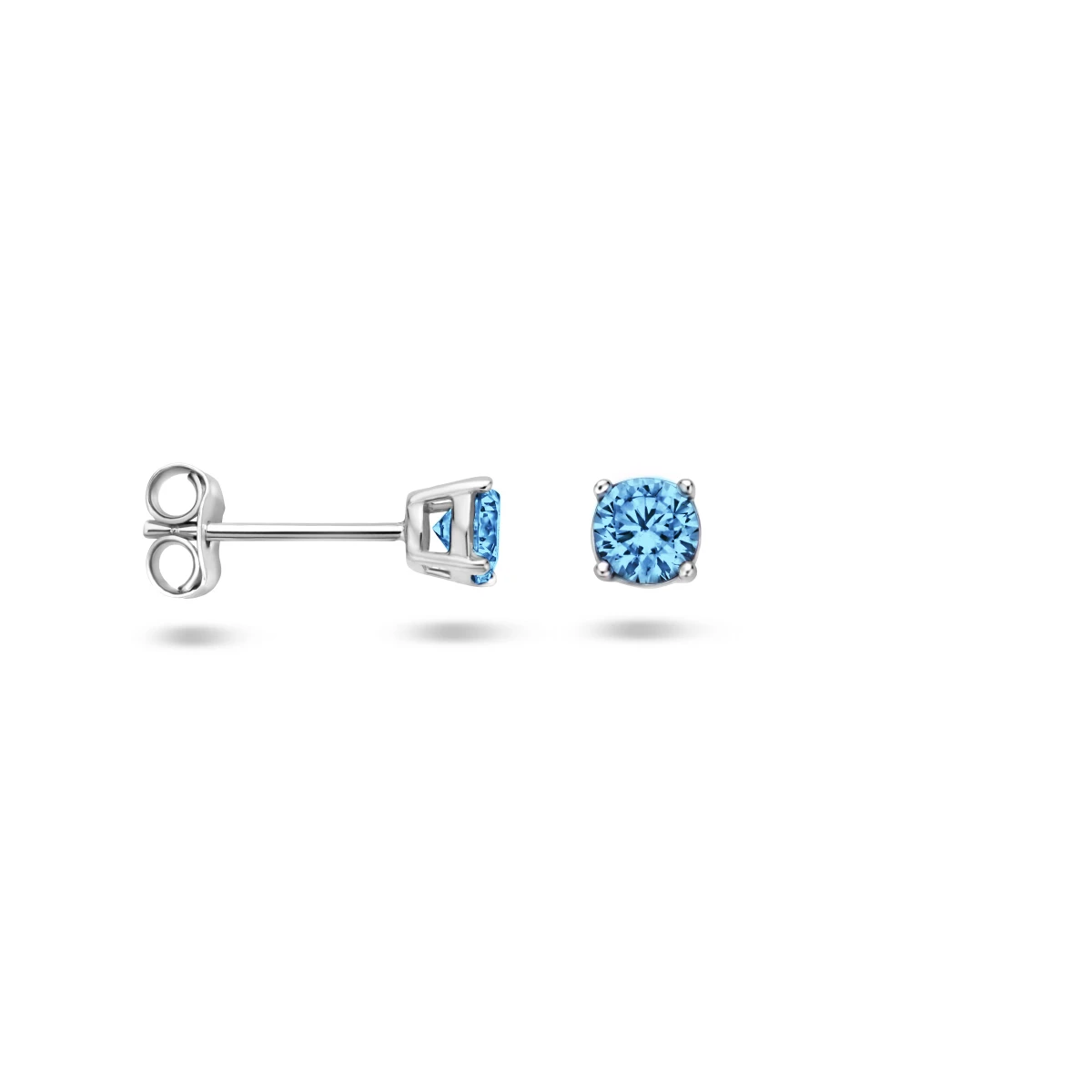 oorknoppen blauw zirkonia zilver gerhodineerd