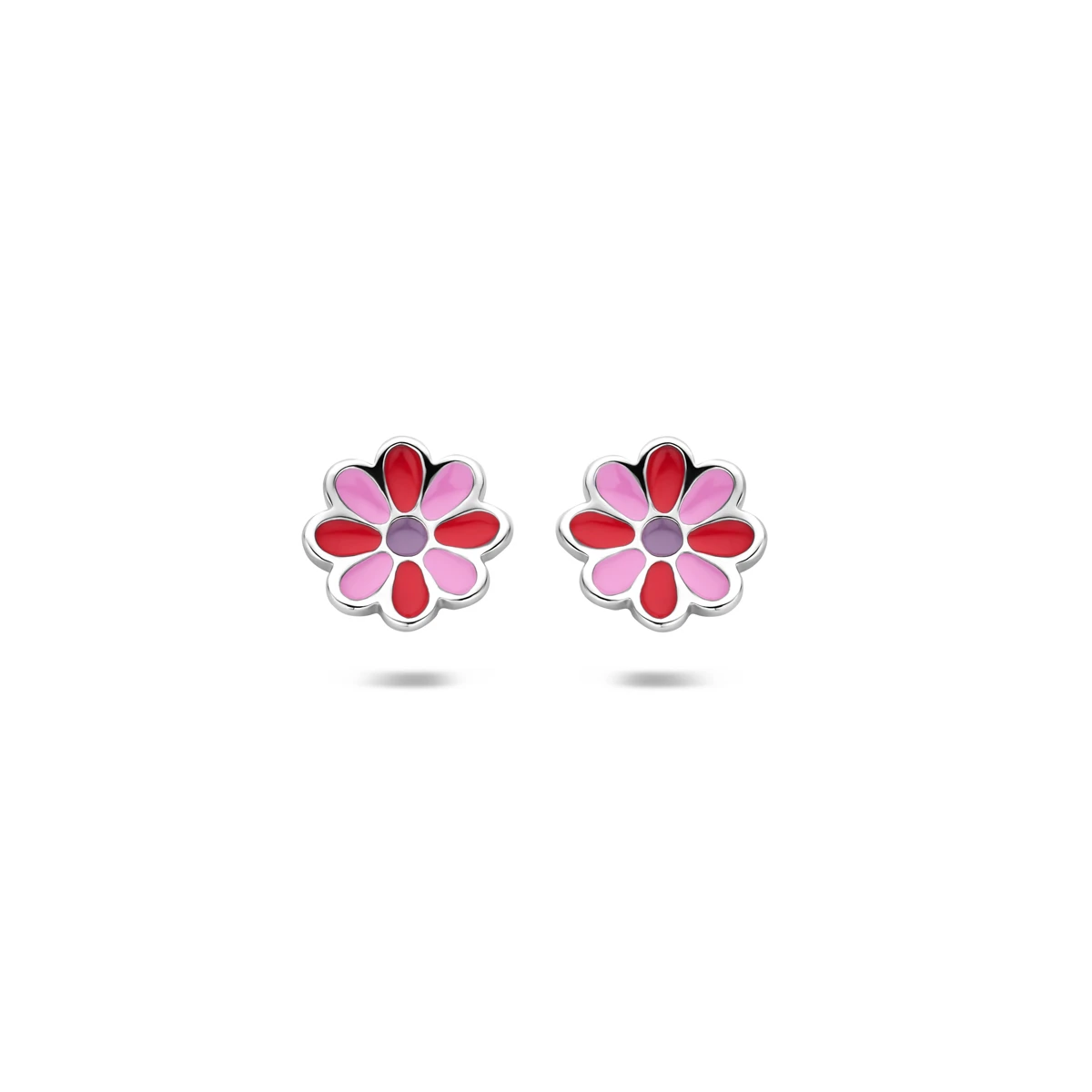 oorknoppen bloem emaille 8 mm zilver gerhodineerd