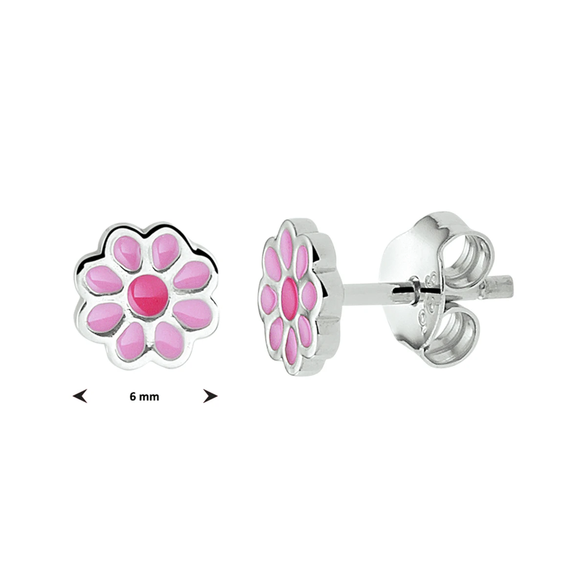 oorknoppen bloem emaille zilver gerhodineerd