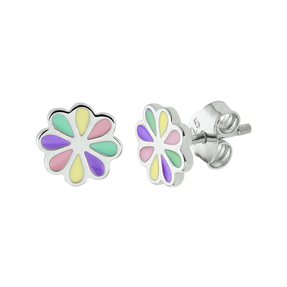 oorknoppen bloem emaille zilver gerhodineerd