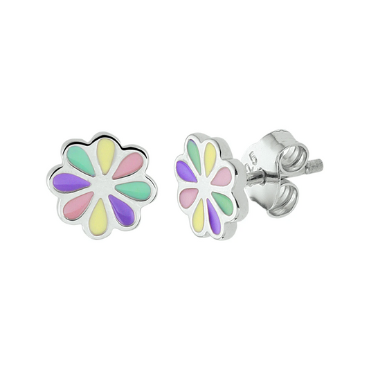 oorknoppen bloem emaille zilver gerhodineerd