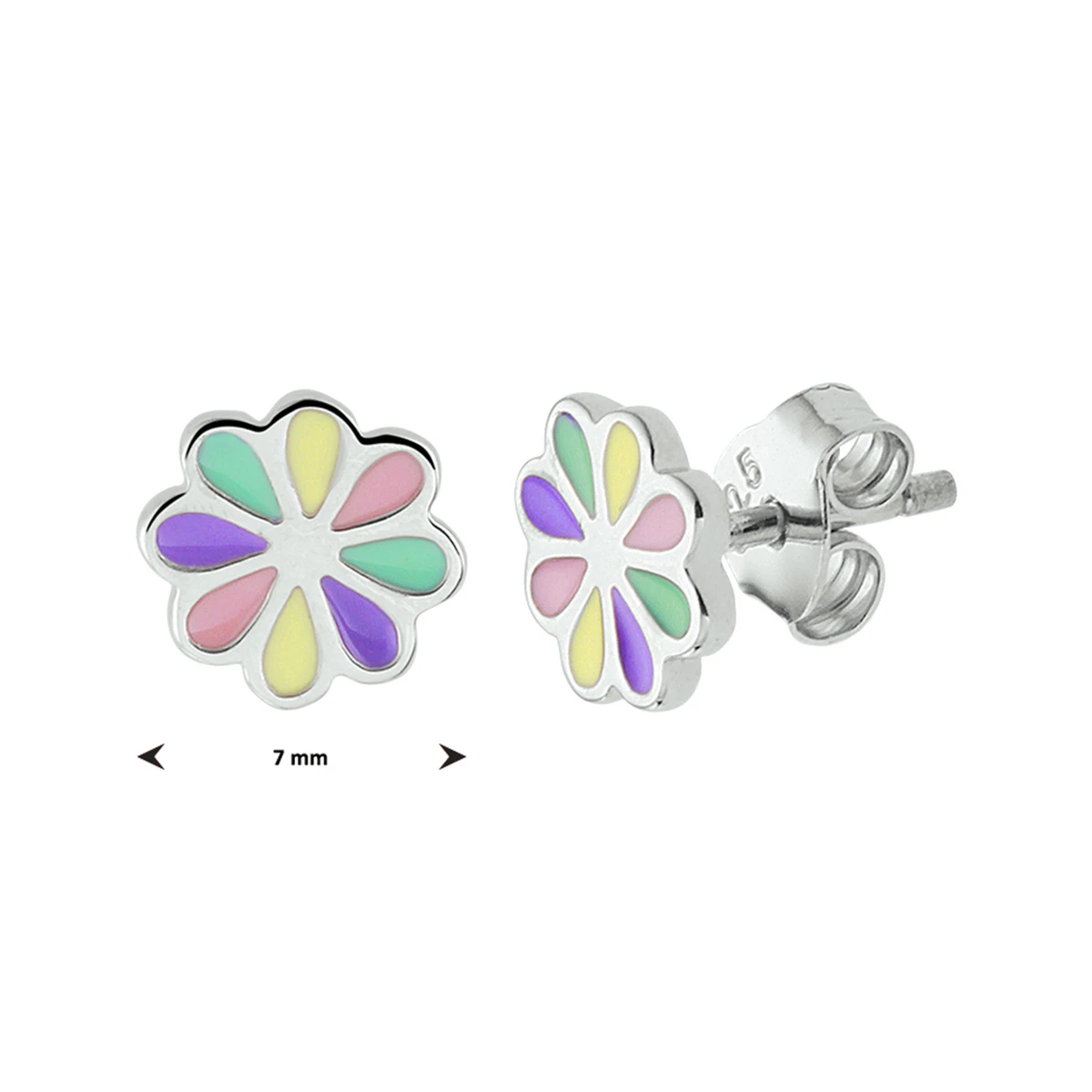 oorknoppen bloem emaille zilver gerhodineerd