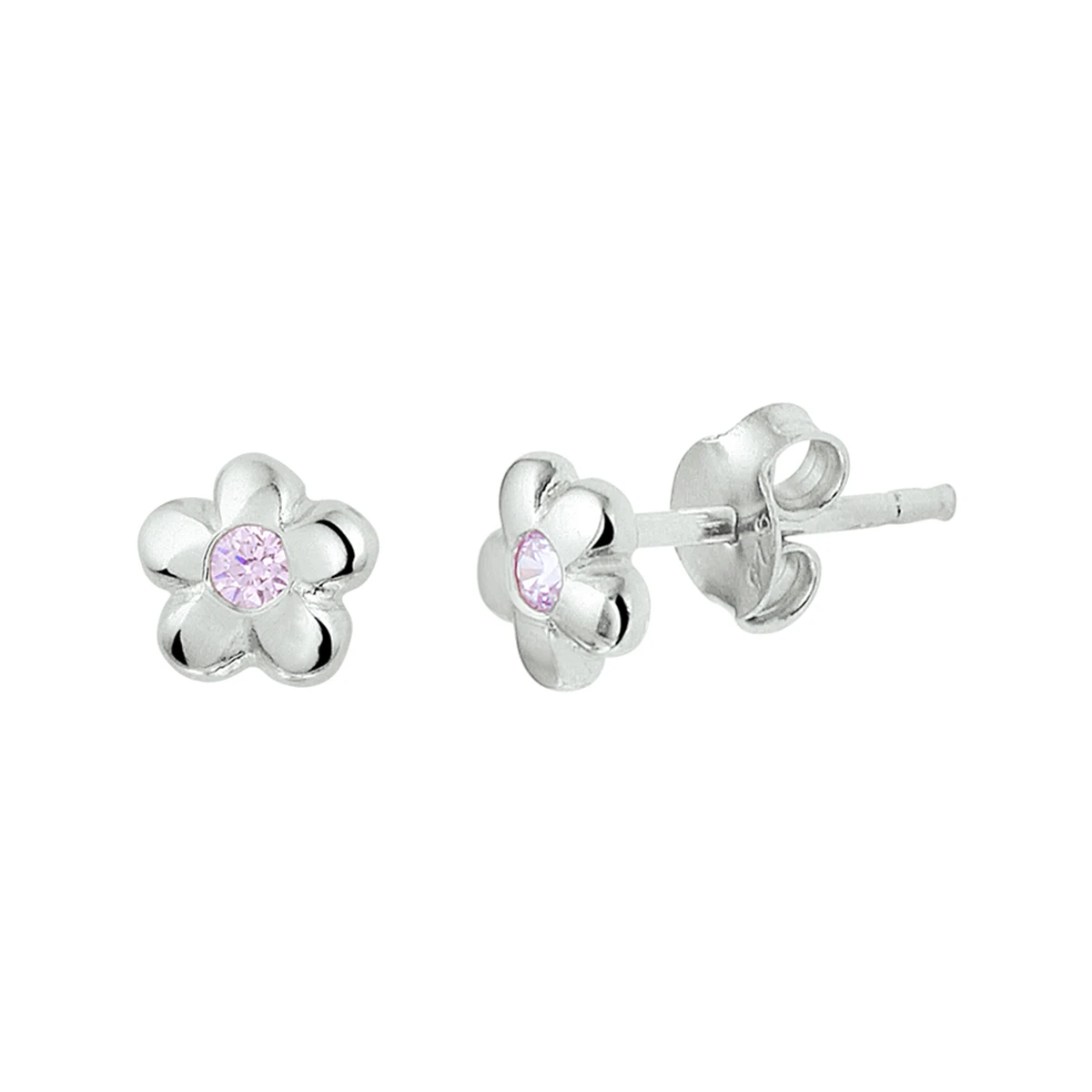 oorknoppen bloem en roze zirkonia zilver gerhodineerd