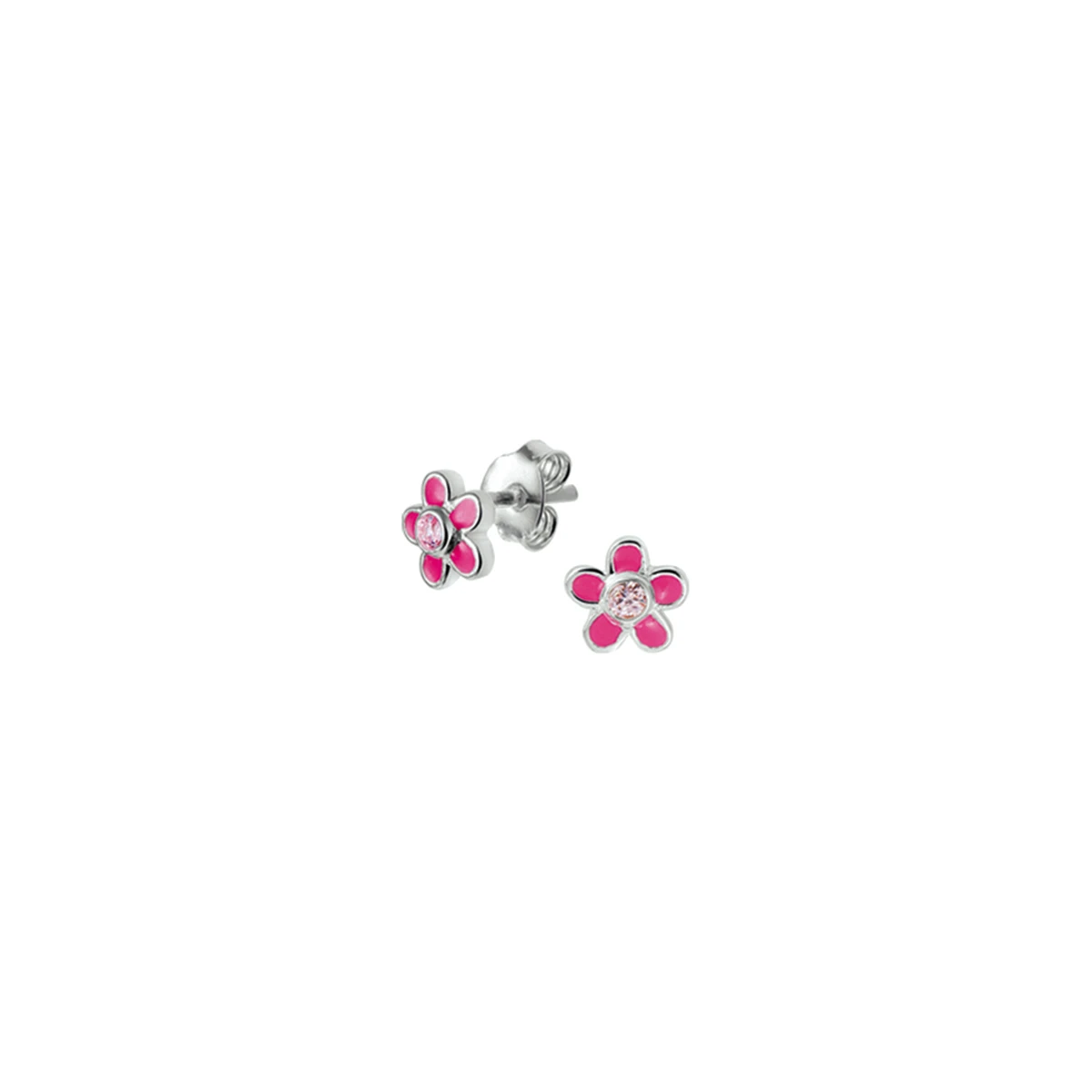 oorknoppen bloem en roze zirkonia zilver wit