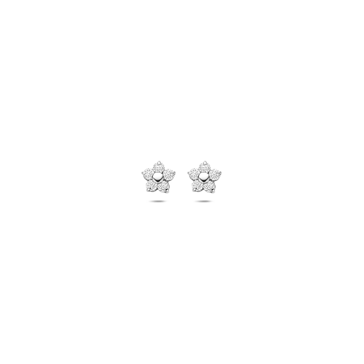 oorknoppen bloem en zirkonia 4,5 mm 14K witgoud
