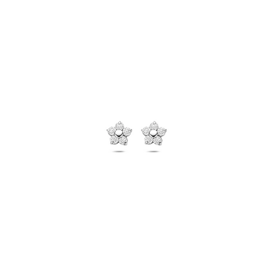 oorknoppen bloem en zirkonia 4,5 mm 14K witgoud