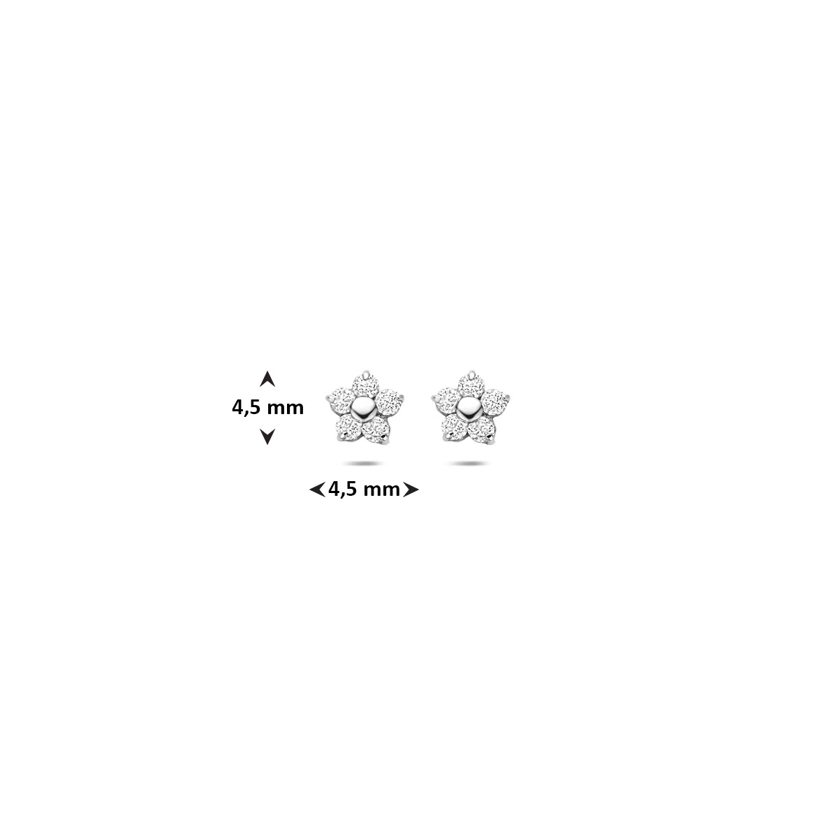 oorknoppen bloem en zirkonia 4,5 mm 14K witgoud