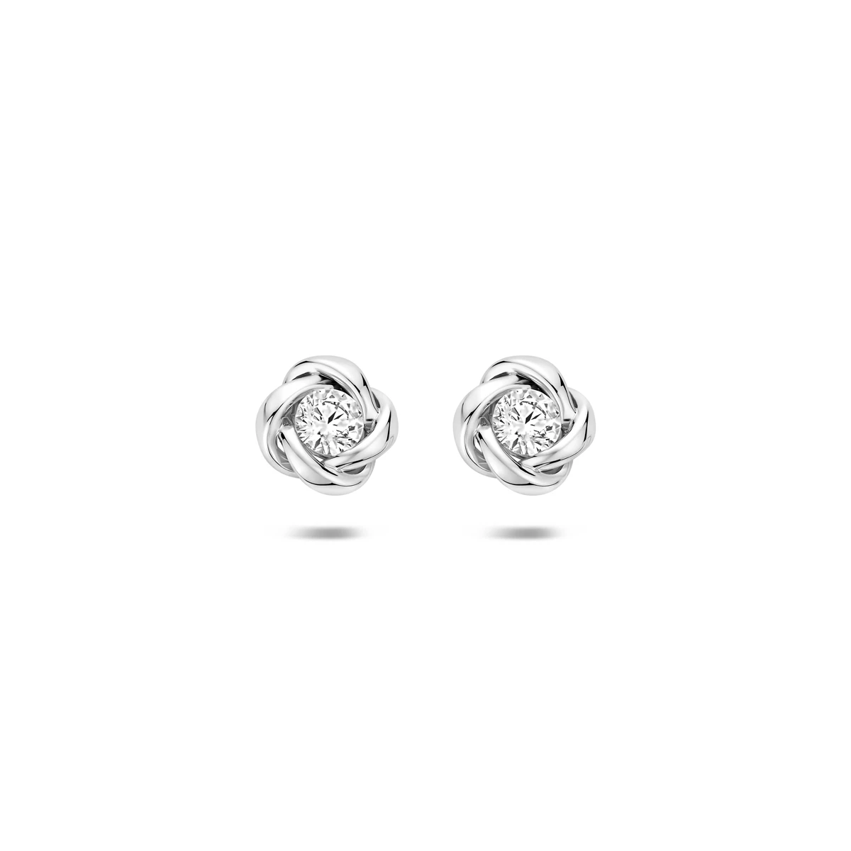 oorknoppen bloem en zirkonia zilver gerhodineerd