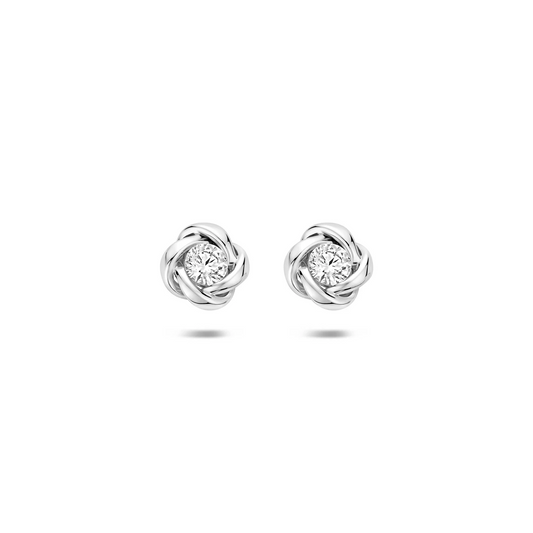 oorknoppen bloem en zirkonia zilver gerhodineerd