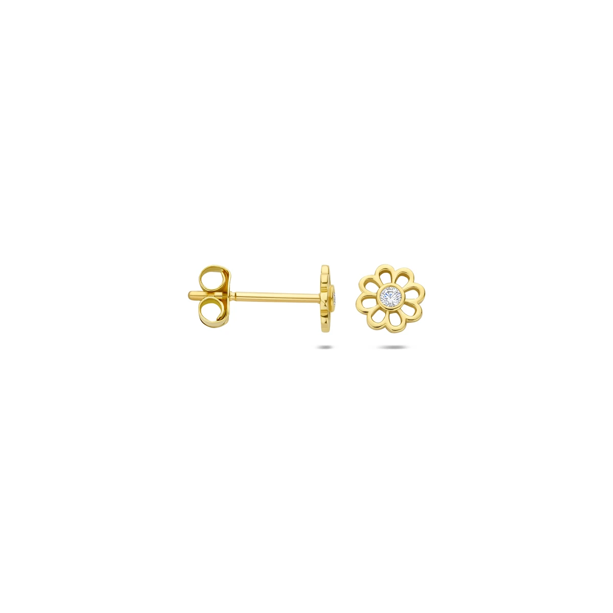oorknoppen bloem zirkonia 14K geelgoud