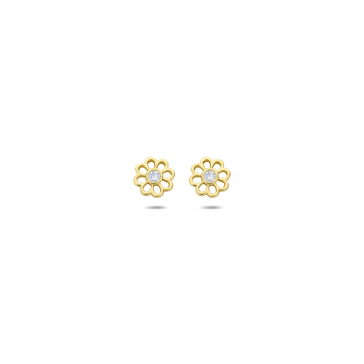 oorknoppen bloem zirkonia 14K geelgoud