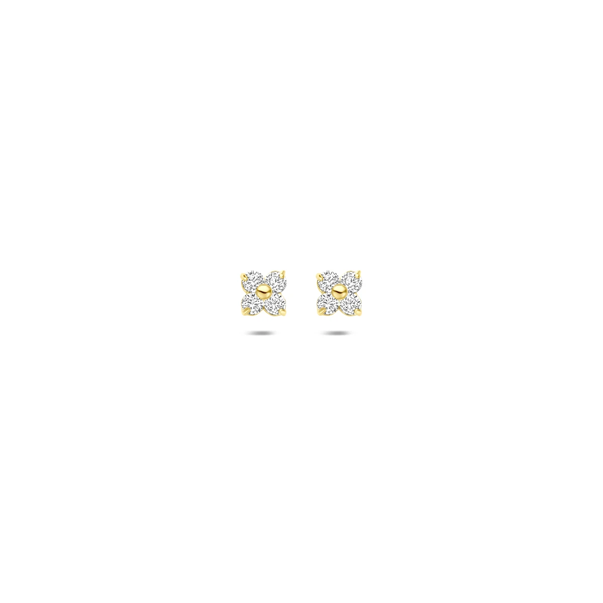 oorknoppen bloem zirkonia 3,5 mm 14K geelgoud