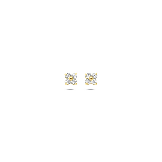 oorknoppen bloem zirkonia 3,5 mm 14K geelgoud
