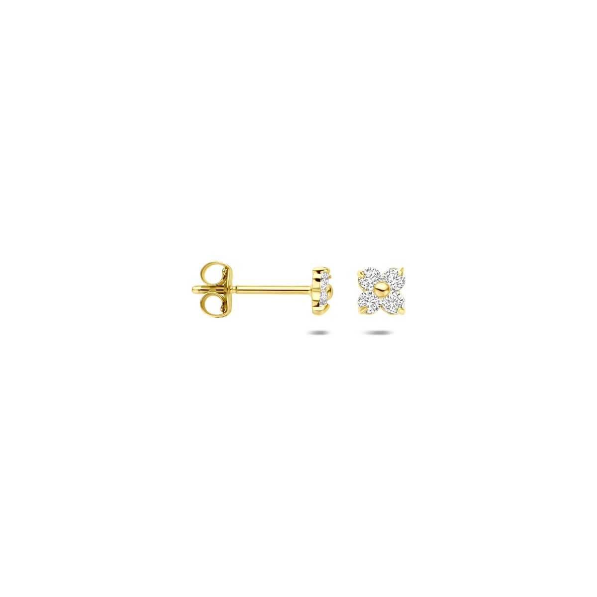 oorknoppen bloem zirkonia 3,5 mm 14K geelgoud