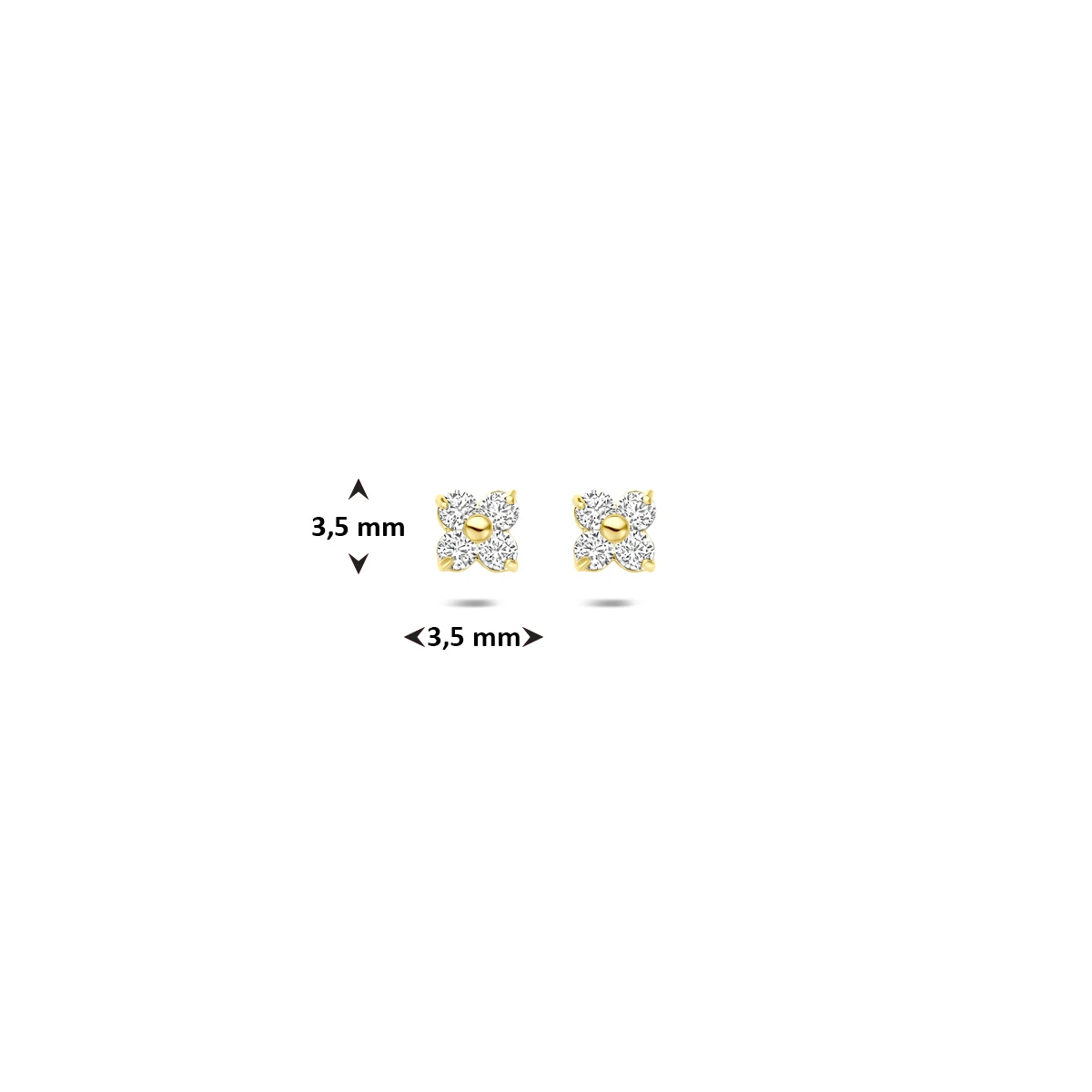 oorknoppen bloem zirkonia 3,5 mm 14K geelgoud