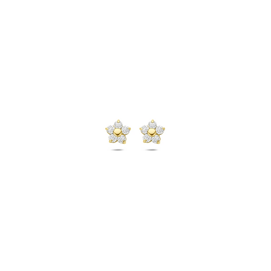 oorknoppen bloem zirkonia 4,5 mm 14K geelgoud