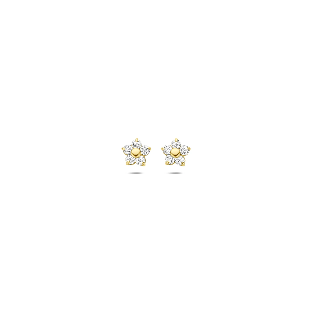 oorknoppen bloem zirkonia 4,5 mm 14K geelgoud
