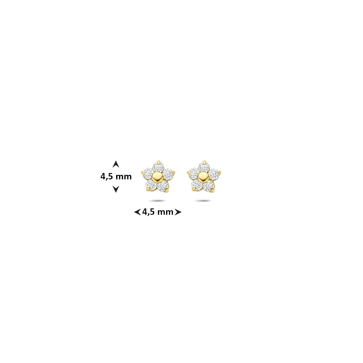 oorknoppen bloem zirkonia 4,5 mm 14K geelgoud