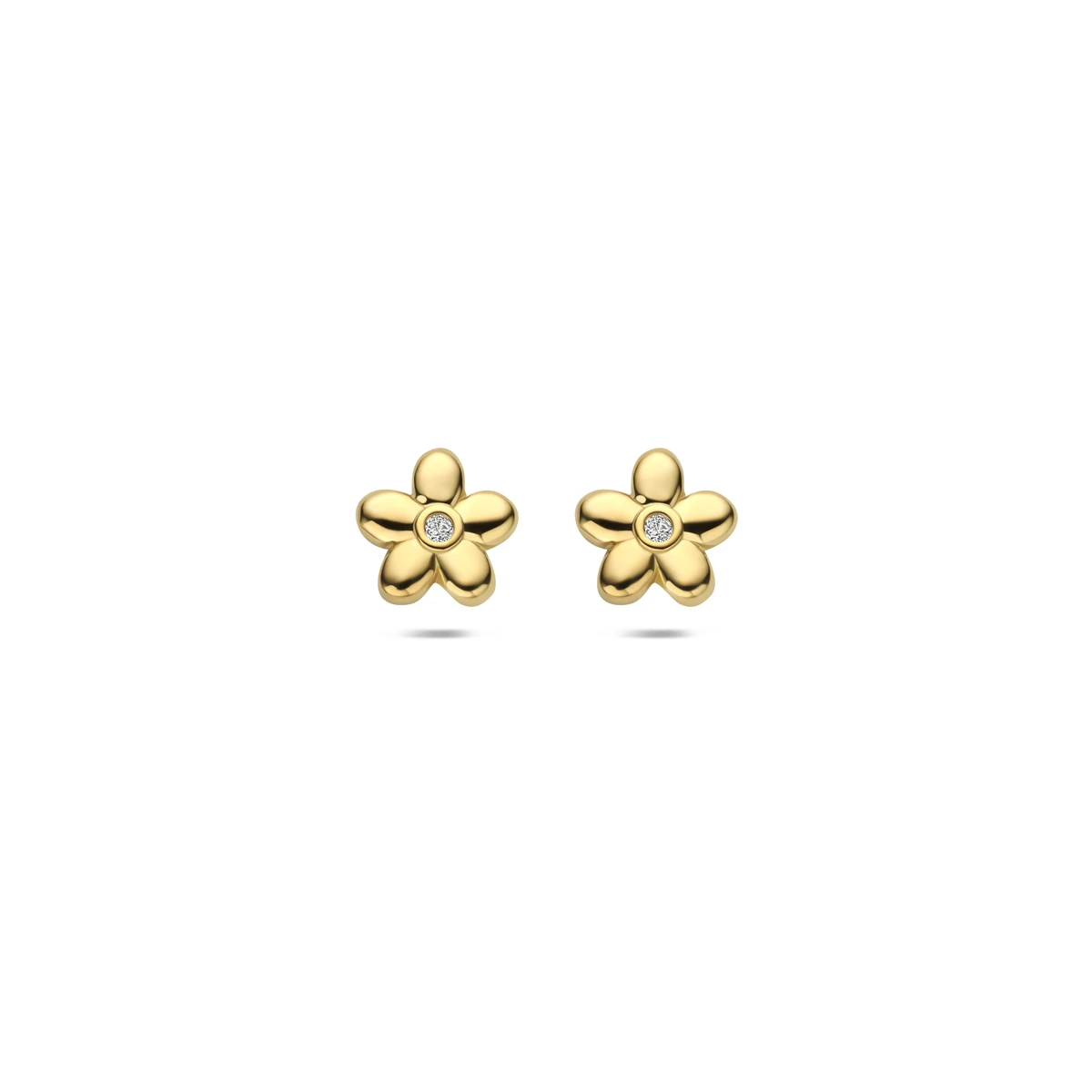 oorknoppen bloem zirkonia 5,5 mm 1 micron zilver verguld (geel)